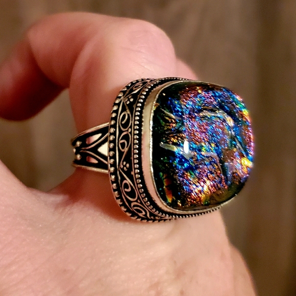 New Dichroic Glass 925 Silver Ring. - Picture 1 of 12